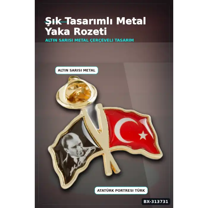 2 cm Metal Atatürk Ay Yıldız Yaka Rozeti - Tekli Paket, Günlük Kullanıma Uygun BX-313731