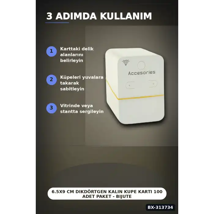 6.5x9 cm Dikdörtgen Kalın Kupe Kartı 100 Adet Paket - Bijuteri Sergileme BX-313734