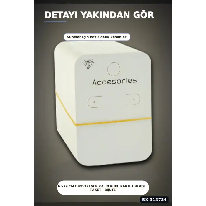 6.5x9 cm Dikdörtgen Kalın Kupe Kartı 100 Adet Paket - Bijuteri Sergileme BX-313734