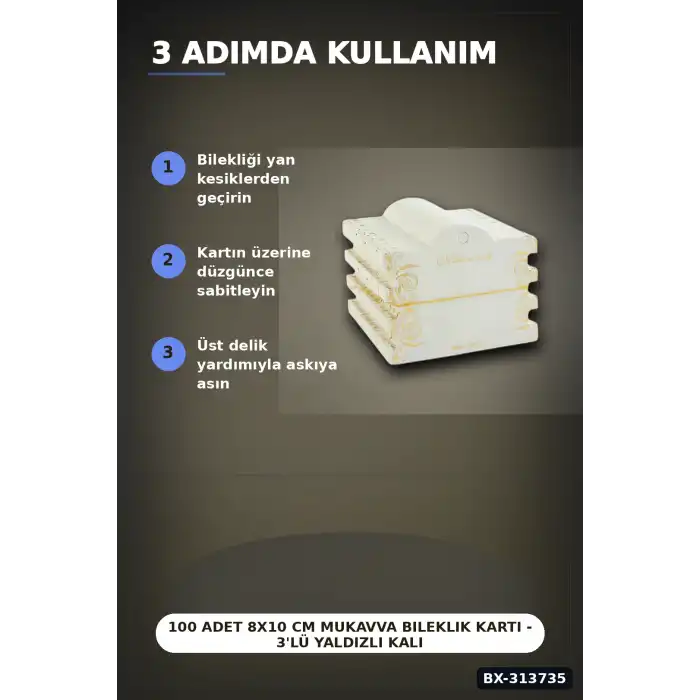 100 Adet 8x10 cm Mukavva Bileklik Kartı - 3Lü Yaldızlı Kalın, Takı Organizer Aksesuarı BX-313735