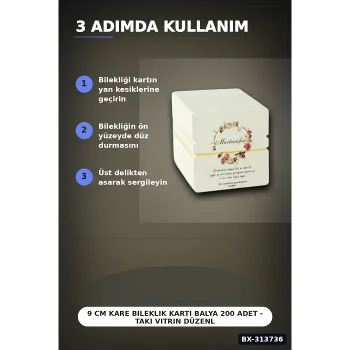 9 Cm Kare Bileklik Kartı Balya 200 Adet - Takı Vitrin Düzenleyici ve Organizer BX-313736