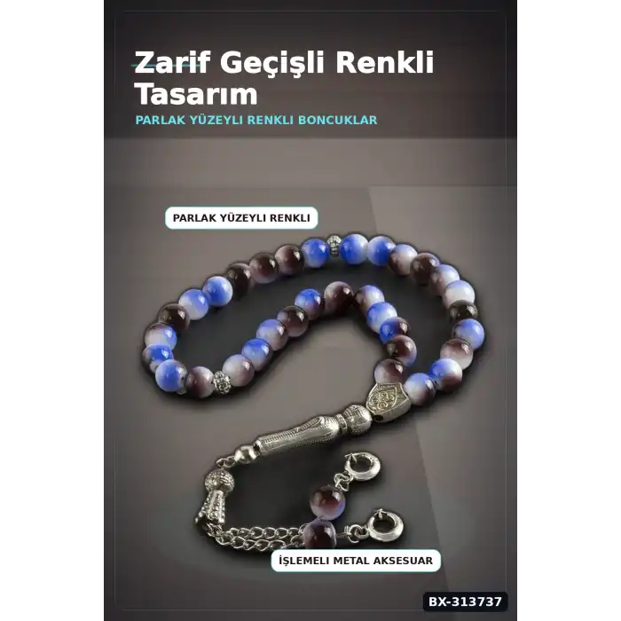 8 Mm Yuvarlak Cam Taş Tesbih - Tonları - 1 Adet Metal Aksesuarlı BX-313737