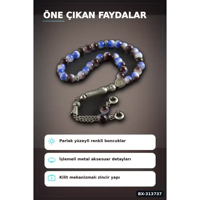 8 Mm Yuvarlak Cam Taş Tesbih - Tonları - 1 Adet Metal Aksesuarlı BX-313737