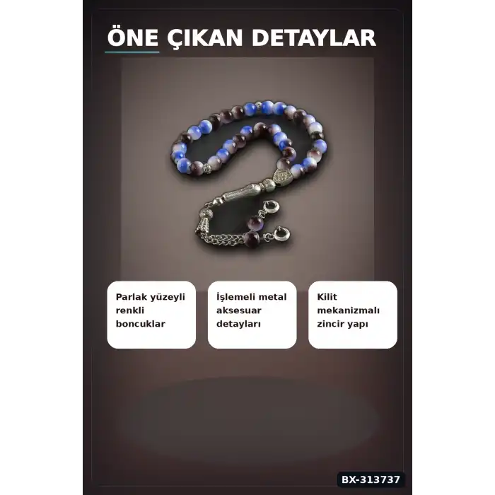 8 Mm Yuvarlak Cam Taş Tesbih - Tonları - 1 Adet Metal Aksesuarlı BX-313737