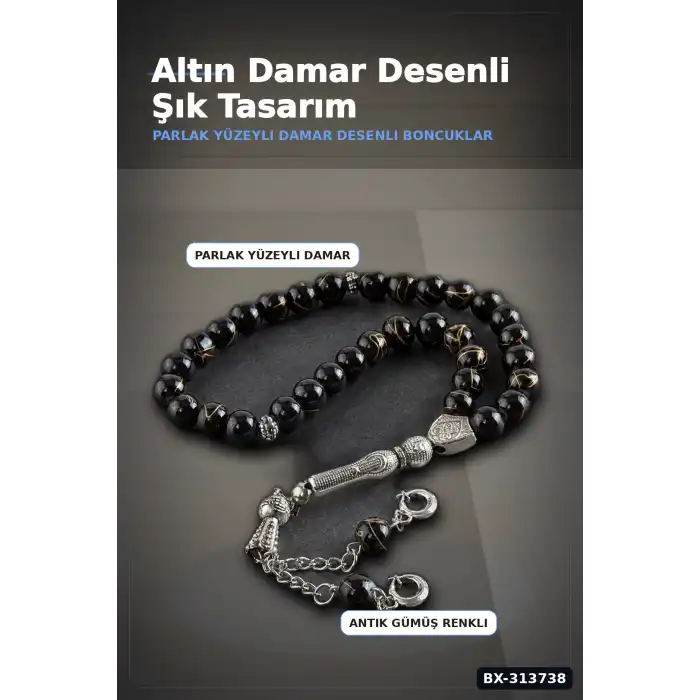 Damarlı Cam Taş Tesbih 8 mm Yuvarlak Boncuk - Asorti Püsküllü Tekli Paket BX-313738