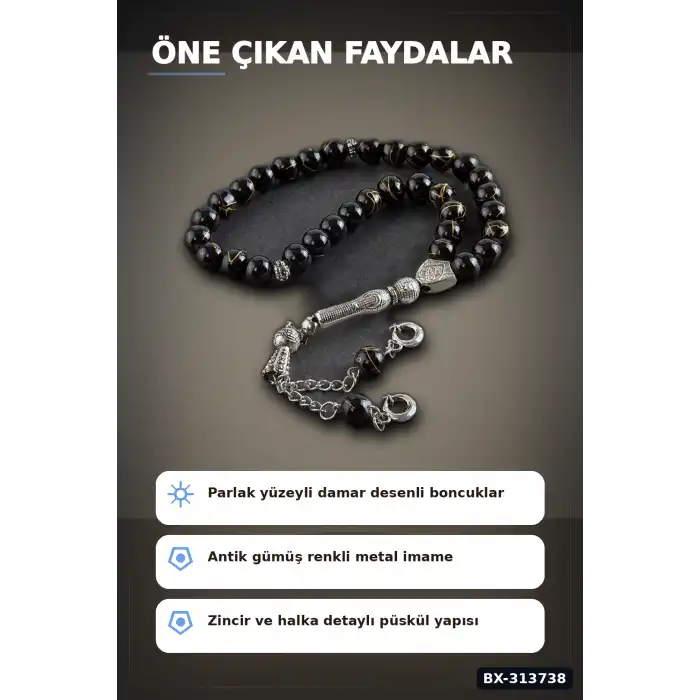 Damarlı Cam Taş Tesbih 8 mm Yuvarlak Boncuk - Asorti Püsküllü Tekli Paket BX-313738