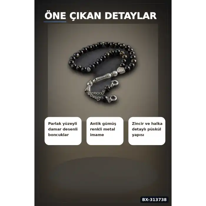 Damarlı Cam Taş Tesbih 8 mm Yuvarlak Boncuk - Asorti Püsküllü Tekli Paket BX-313738