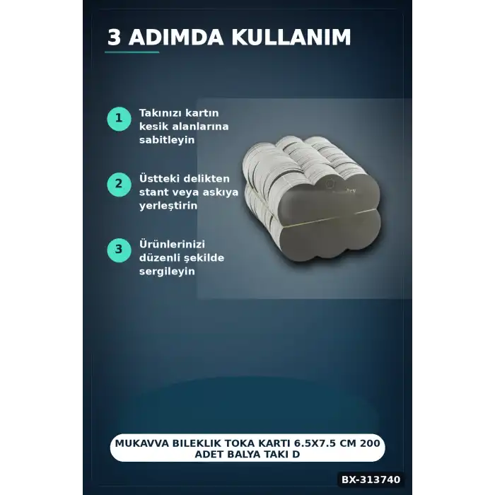 Mukavva Bileklik Toka Kartı 6.5x7.5 Cm 200 Adet Balya Takı Düzenleyici Organizer BX-313740