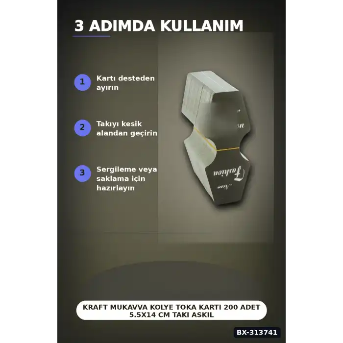 Kraft Mukavva Kolye Toka Kartı 200 Adet 5.5x14 cm Takı Askılık Düzenleyici BX-313741