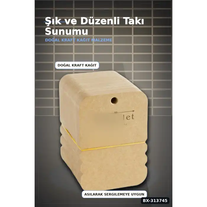 100 Adet Kraft Yan Bileklik Kartı - 7.5x10 cm Toka Boyu, Takı Organizeri BX-313745