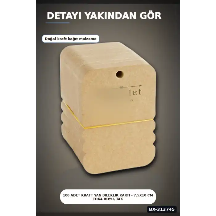 100 Adet Kraft Yan Bileklik Kartı - 7.5x10 cm Toka Boyu, Takı Organizeri BX-313745