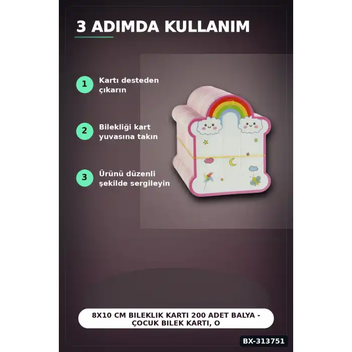 8x10 cm Bileklik Kartı 200 Adet Balya - Çocuk Bilek Kartı, Organizer Aksesuarı BX-313751