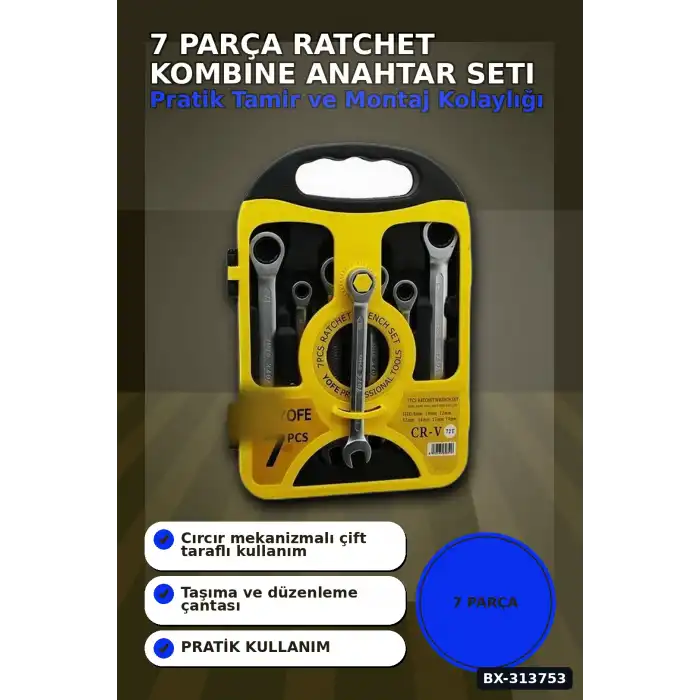 Crcr Kombine Anahtar Seti 7 Parça 8-10-12-13-14-17-19mm Plastik Çantalı BX-313753