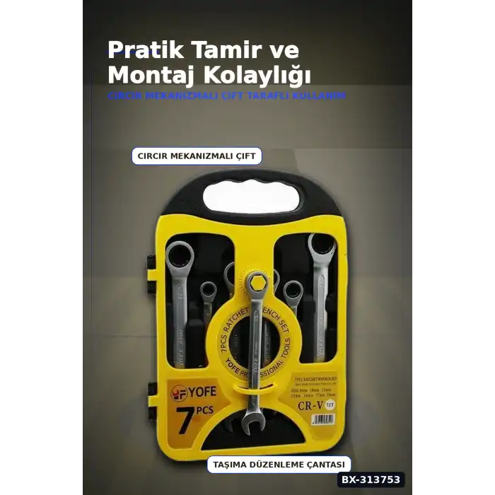Crcr Kombine Anahtar Seti 7 Parça 8-10-12-13-14-17-19mm Plastik Çantalı BX-313753