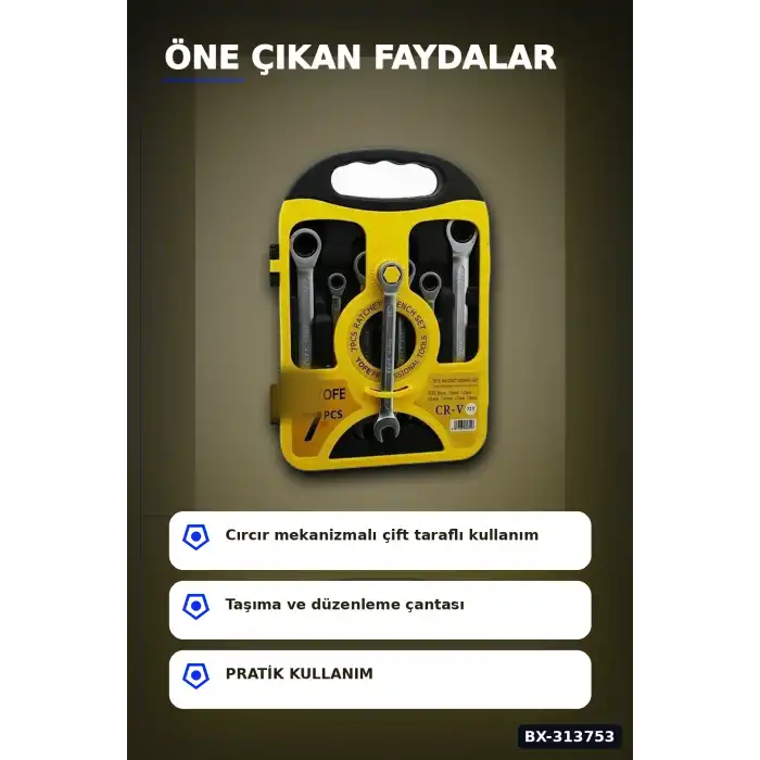 Crcr Kombine Anahtar Seti 7 Parça 8-10-12-13-14-17-19mm Plastik Çantalı BX-313753