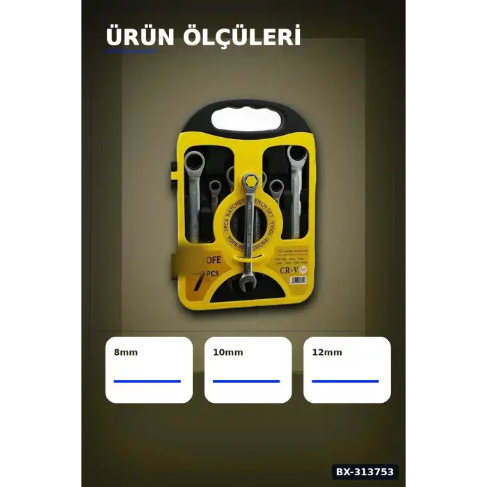 Crcr Kombine Anahtar Seti 7 Parça 8-10-12-13-14-17-19mm Plastik Çantalı BX-313753