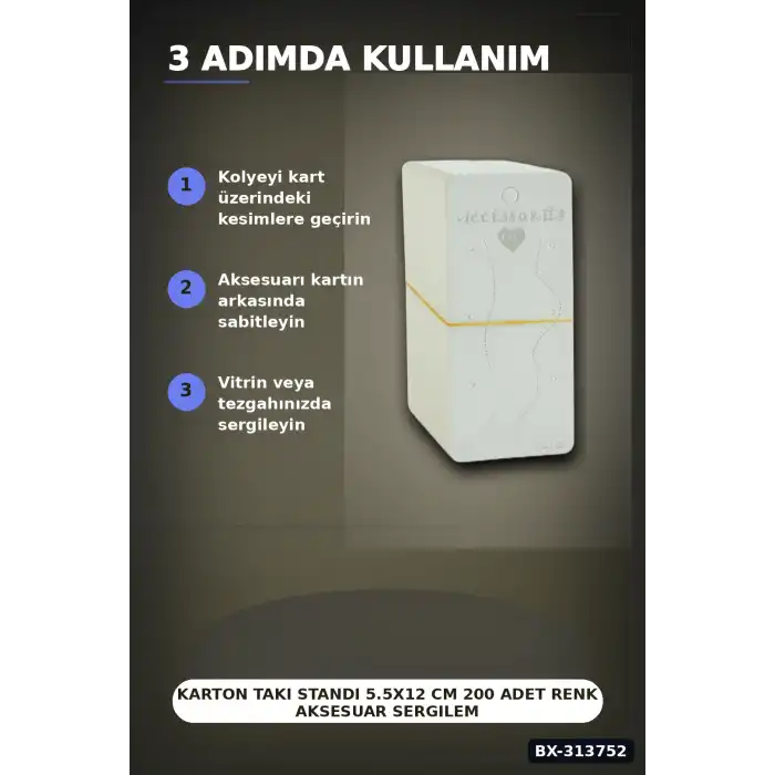 Karton Takı Standı 5.5x12 cm 200 Adet Renk Aksesuar Sergileme Kartı BX-313752