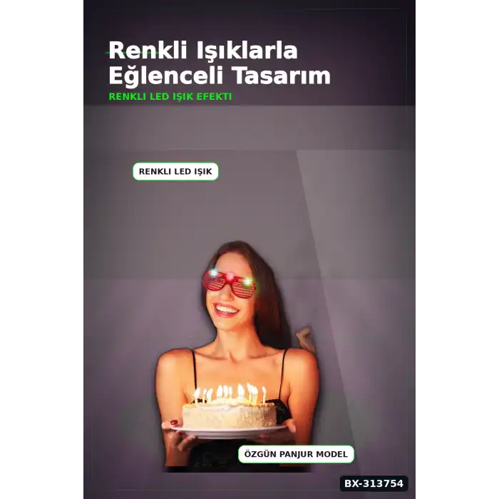 Panjur Led Işıklı Parti Gözlüğü 12li Paket, Yanıp Sönen Renkli Pilli Plastik Aksesuar BX-313754