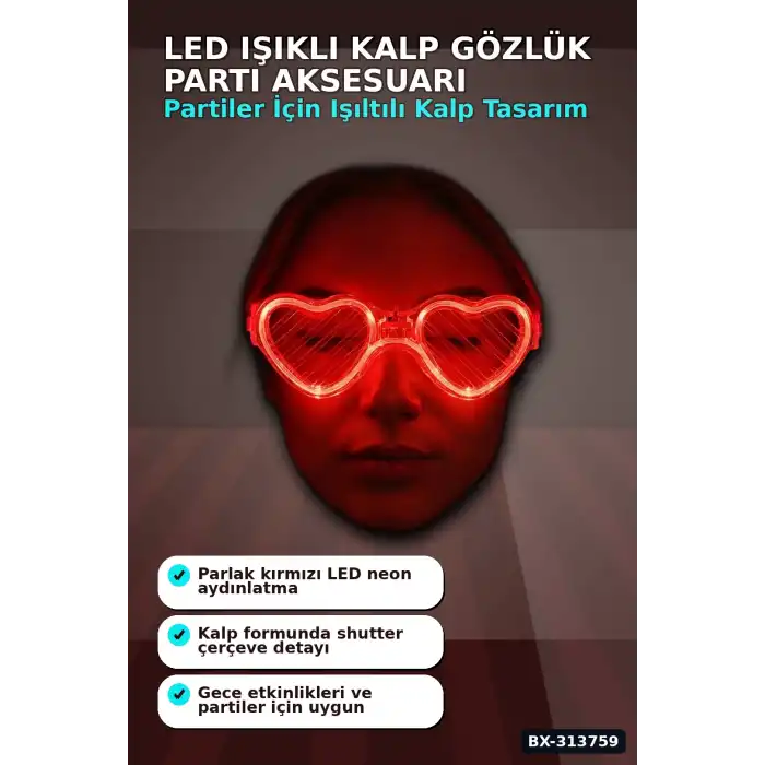 3 Modlu Kırmızı Led Işıklı Kalp Gözlük – 40 Adetlik Parti Paketi, Glow Aksesuarı BX-313759
