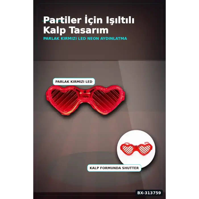 3 Modlu Kırmızı Led Işıklı Kalp Gözlük – 40 Adetlik Parti Paketi, Glow Aksesuarı BX-313759