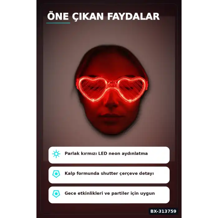 3 Modlu Kırmızı Led Işıklı Kalp Gözlük – 40 Adetlik Parti Paketi, Glow Aksesuarı BX-313759