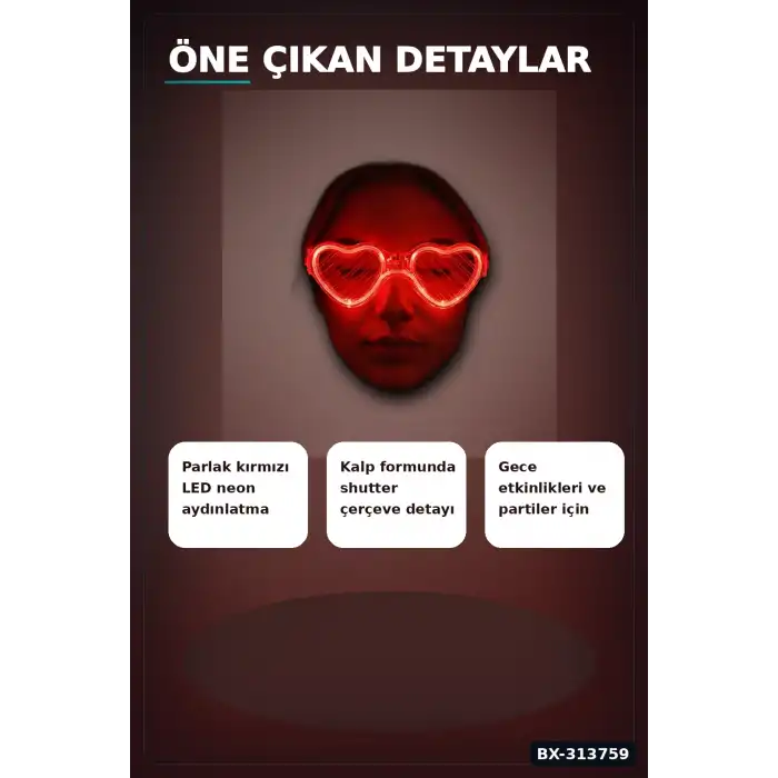 3 Modlu Kırmızı Led Işıklı Kalp Gözlük – 40 Adetlik Parti Paketi, Glow Aksesuarı BX-313759