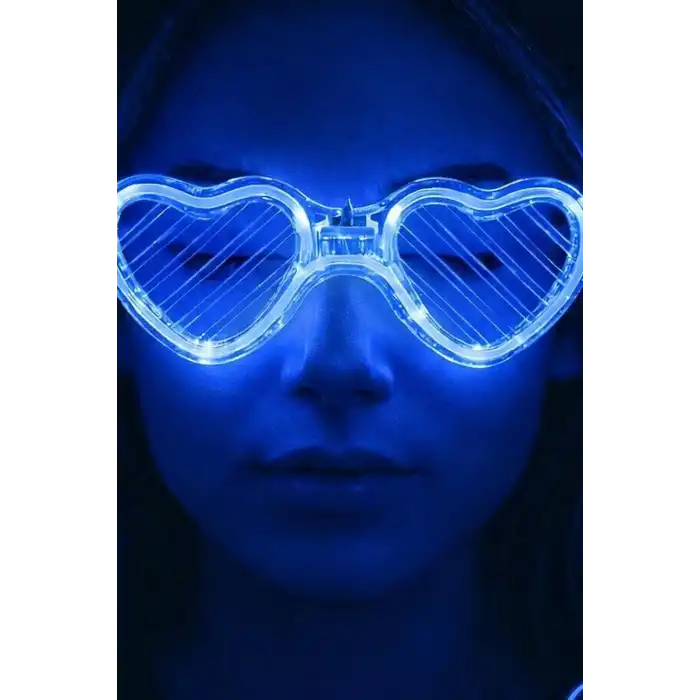 3 Modlu Mavi Led Işıklı Kalp Gözlük Glow Parti Aksesuarı 1 Adet Hafif Neon BX-313761