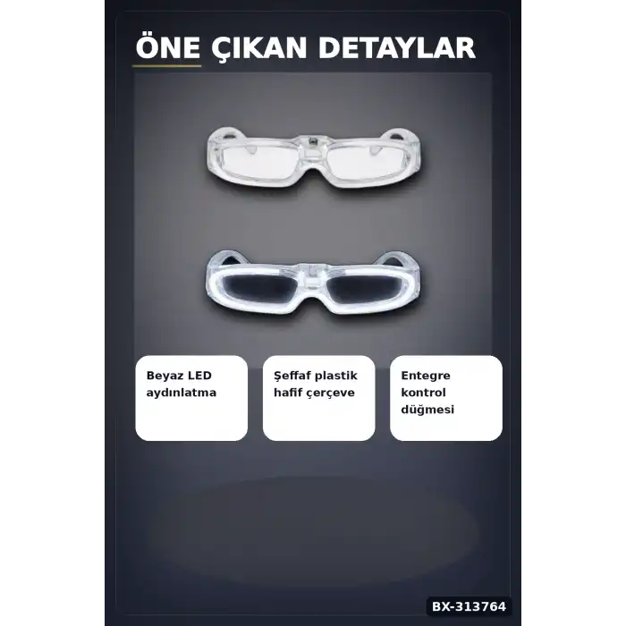 3 Modlu Beyaz Led Işıklı Parti Gözlüğü Glow Gece Eğlence Aksesuarı 1 Adet BX-313764