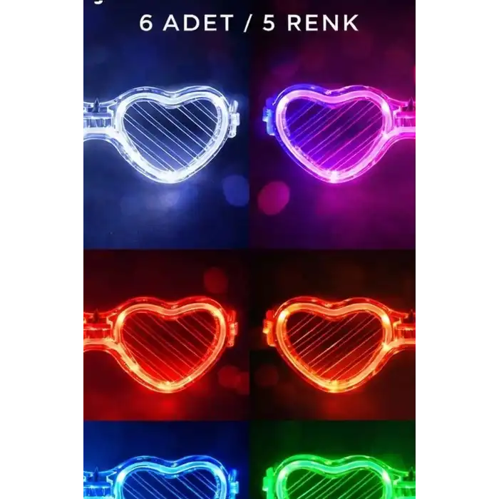 Şeffaf Çerçeveli Led Işıklı Kalp Glow Parti Gözlüğü - 6 Adet Set, Festival Hediyesi BX-313767