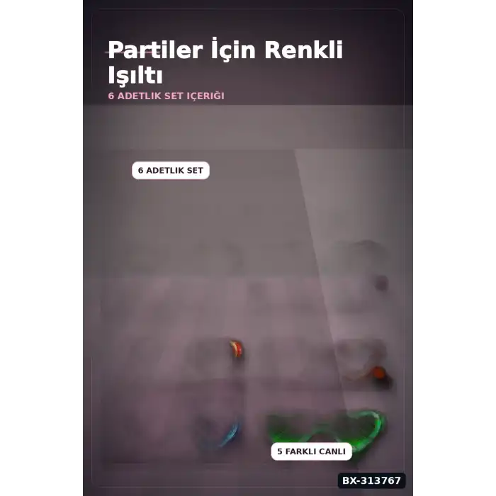 Şeffaf Çerçeveli Led Işıklı Kalp Glow Parti Gözlüğü - 6 Adet Set, Festival Hediyesi BX-313767