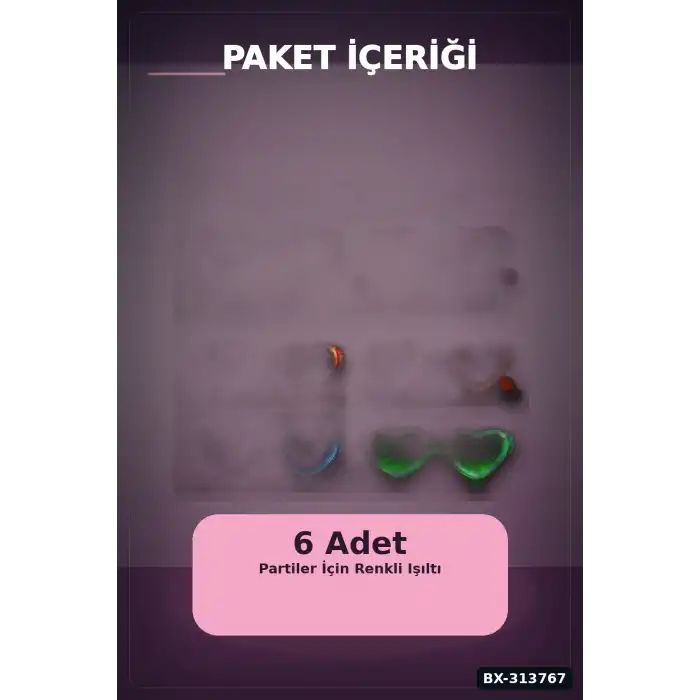Şeffaf Çerçeveli Led Işıklı Kalp Glow Parti Gözlüğü - 6 Adet Set, Festival Hediyesi BX-313767