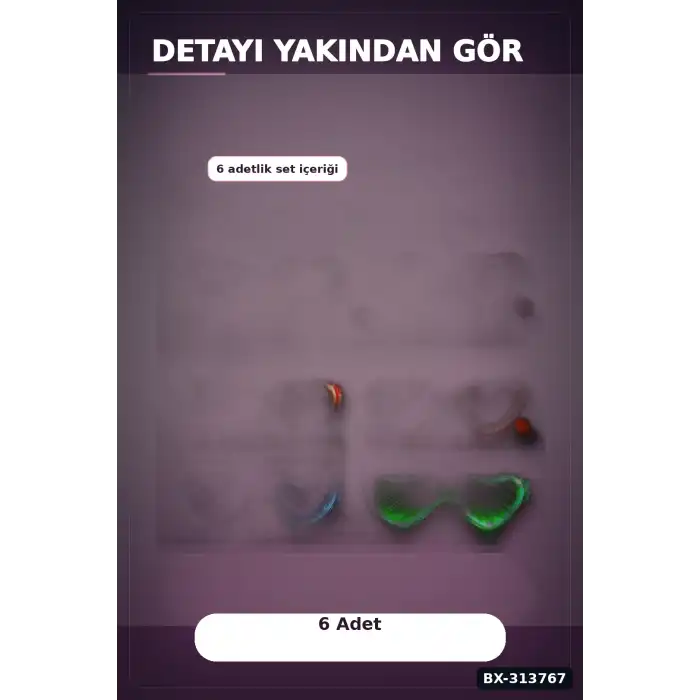 Şeffaf Çerçeveli Led Işıklı Kalp Glow Parti Gözlüğü - 6 Adet Set, Festival Hediyesi BX-313767