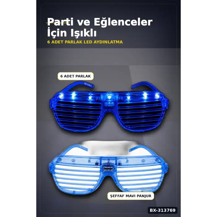 Pilli Led Işıklı Shutter Panjur Parti Gözlüğü 1 Adet Yetişkin Çocuk Aksesuarı BX-313769