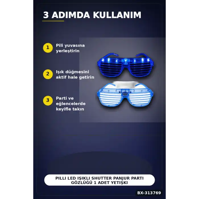 Pilli Led Işıklı Shutter Panjur Parti Gözlüğü 1 Adet Yetişkin Çocuk Aksesuarı BX-313769