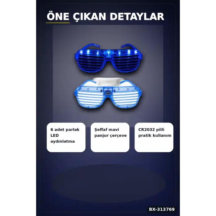 Pilli Led Işıklı Shutter Panjur Parti Gözlüğü 1 Adet Yetişkin Çocuk Aksesuarı BX-313769