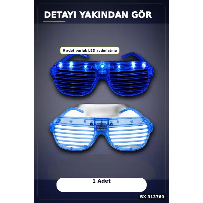 Pilli Led Işıklı Shutter Panjur Parti Gözlüğü 1 Adet Yetişkin Çocuk Aksesuarı BX-313769