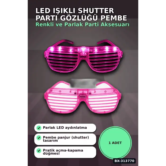 Led Işıklı Shutter Parti Gözlüğü Pembe Renk 1 Adet Pilli Eğlence Aksesuarı BX-313770