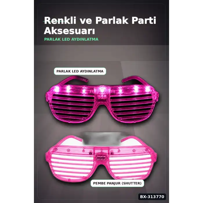 Led Işıklı Shutter Parti Gözlüğü Pembe Renk 1 Adet Pilli Eğlence Aksesuarı BX-313770