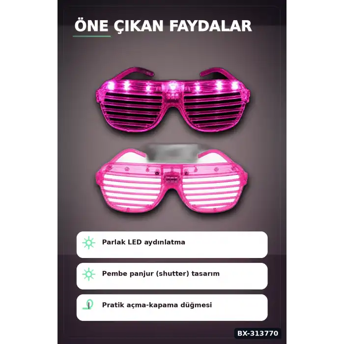 Led Işıklı Shutter Parti Gözlüğü Pembe Renk 1 Adet Pilli Eğlence Aksesuarı BX-313770