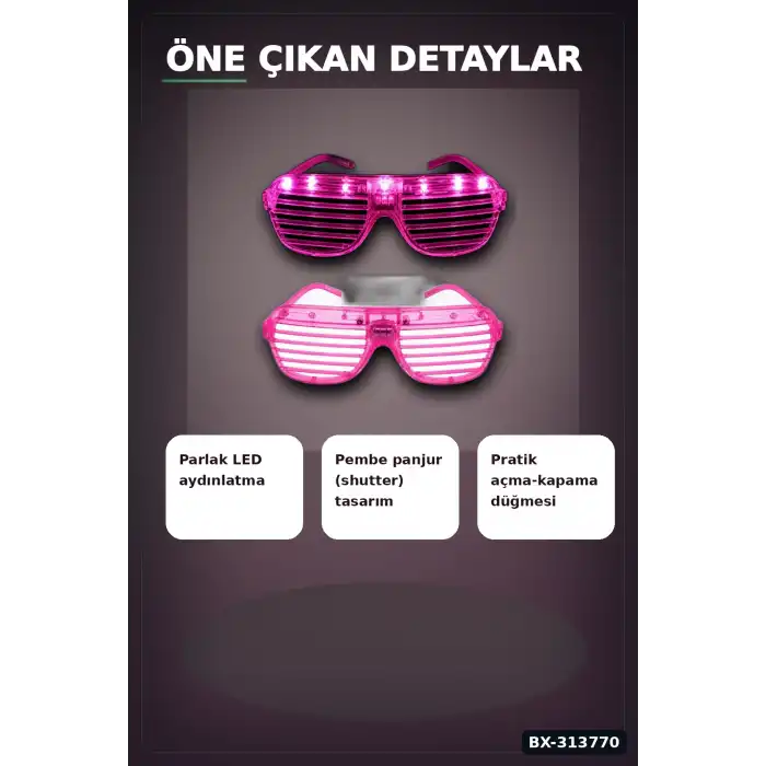 Led Işıklı Shutter Parti Gözlüğü Pembe Renk 1 Adet Pilli Eğlence Aksesuarı BX-313770