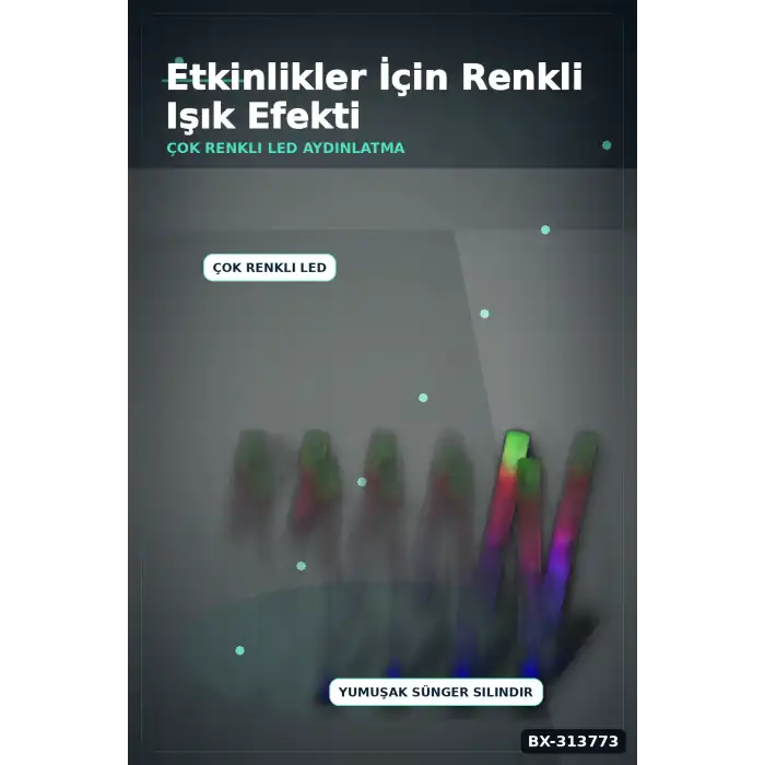 3 Modlu Led Işıklı Sünger Parti Çubuğu 46 Cm 6 Adet Paket Festival Aksesuarı BX-313773