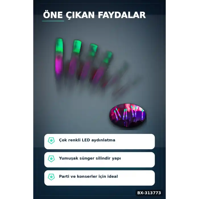 3 Modlu Led Işıklı Sünger Parti Çubuğu 46 Cm 6 Adet Paket Festival Aksesuarı BX-313773