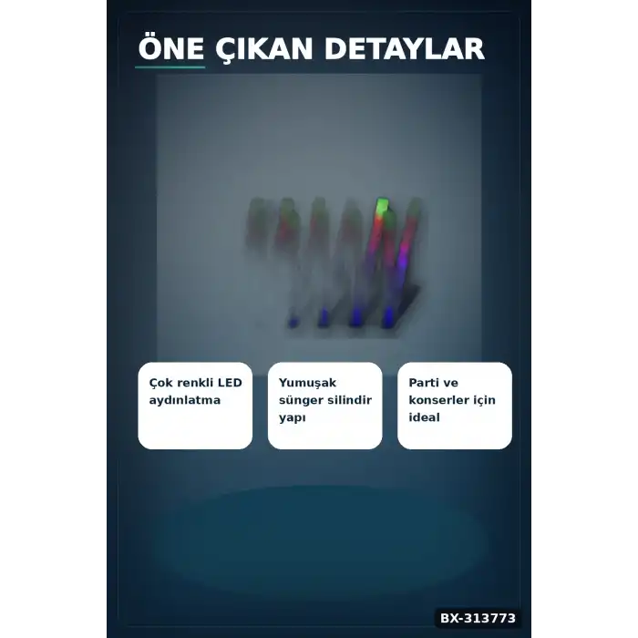 3 Modlu Led Işıklı Sünger Parti Çubuğu 46 Cm 6 Adet Paket Festival Aksesuarı BX-313773