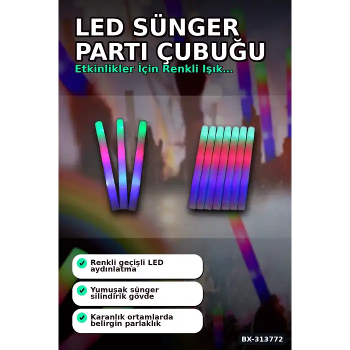 3 Kademeli Yanan 46 cm Ledli Sünger Parti Çubuğu - 40 Adet Toplu Paket BX-313772