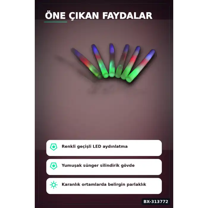 3 Kademeli Yanan 46 cm Ledli Sünger Parti Çubuğu - 40 Adet Toplu Paket BX-313772