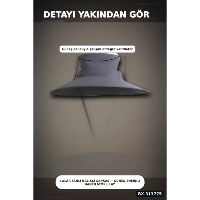 Solar Fanlı Balıkçı Şapkası - Güneş Enerjili Vantilatörlü Ayarlanabilir Açık Hava Şapkası BX-313775