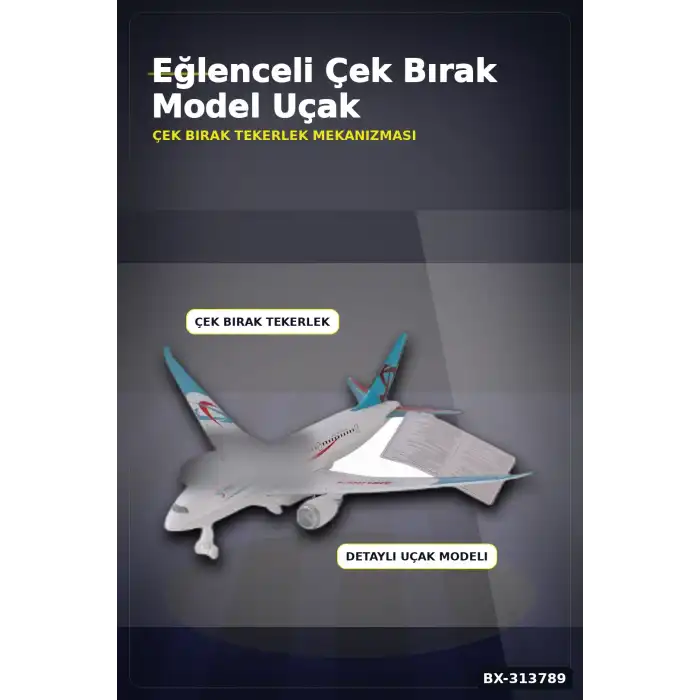 23cm Sesli Metal Çek Bırak Uçak Oyuncak - Kutulu Tekli Paket, Çocuk Hediyesi BX-313789