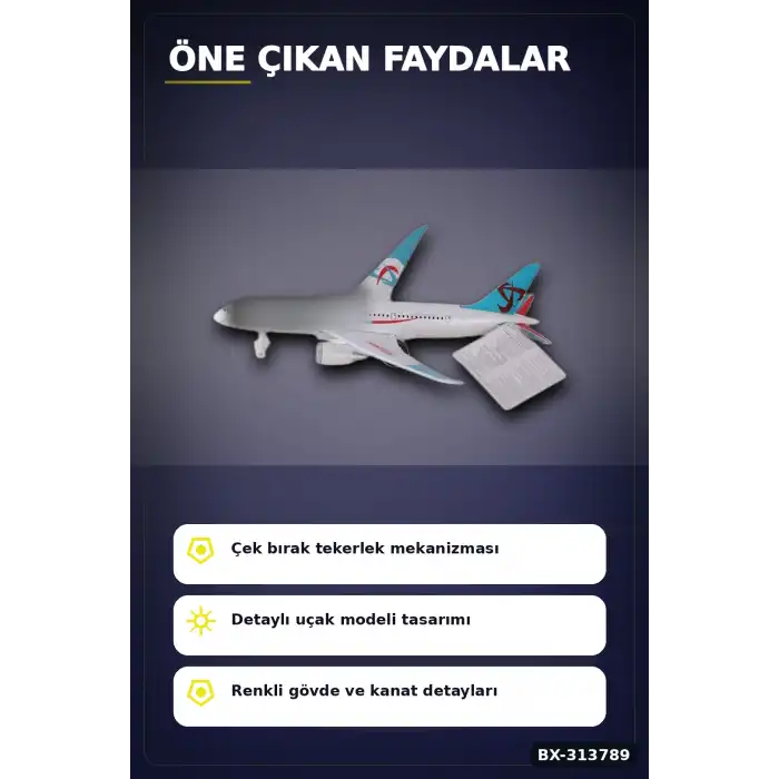 23cm Sesli Metal Çek Bırak Uçak Oyuncak - Kutulu Tekli Paket, Çocuk Hediyesi BX-313789