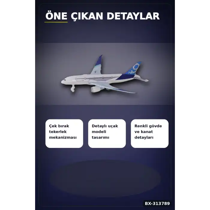 23cm Sesli Metal Çek Bırak Uçak Oyuncak - Kutulu Tekli Paket, Çocuk Hediyesi BX-313789