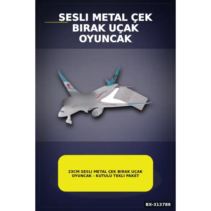 23cm Sesli Metal Çek Bırak Uçak Oyuncak - Kutulu Tekli Paket, Çocuk Hediyesi BX-313789